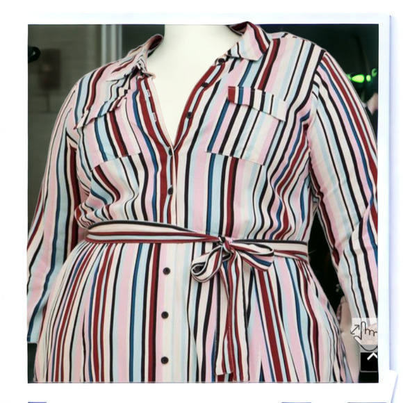 NEW‎ TORRID Midi Shirt Dress Plus Size 2X Stretch Challis Button Front Stripes - Picture 7 of 10